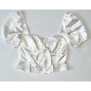 Isalis Sweetheart Top Women’s Size S White Satin Cropped Y2K Coquette